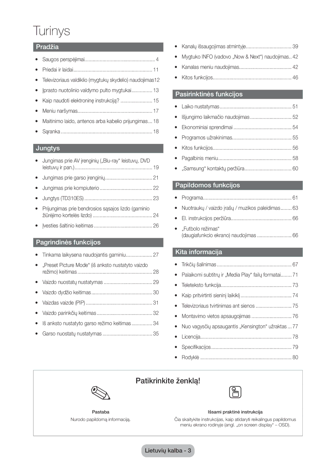 Samsung LT28D310EW/EN, LT24D310EW/EN manual Turinys 