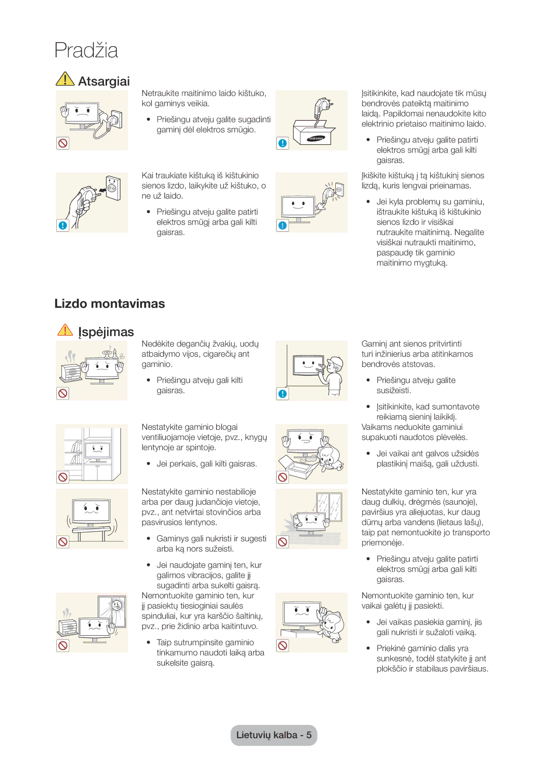 Samsung LT28D310EW/EN, LT24D310EW/EN manual Atsargiai, Lizdo montavimas 