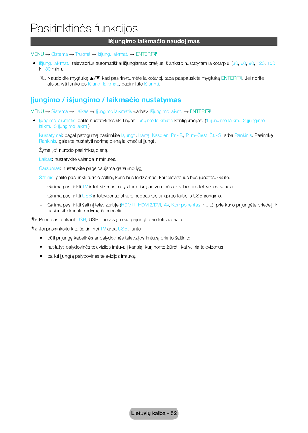 Samsung LT24D310EW/EN, LT28D310EW/EN manual Įjungimo / išjungimo / laikmačio nustatymas, Išjungimo laikmačio naudojimas 