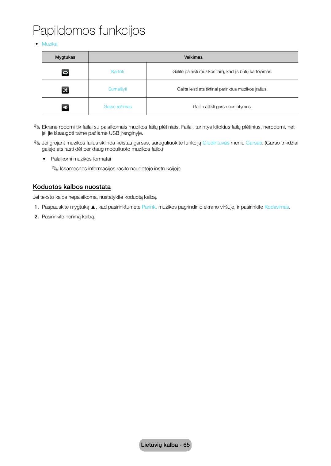 Samsung LT28D310EW/EN, LT24D310EW/EN manual Koduotos kalbos nuostata, Kartoti 