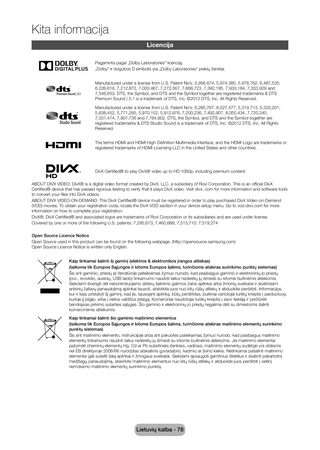 Samsung LT24D310EW/EN, LT28D310EW/EN manual Licencija, HD 1080p, including premium content 