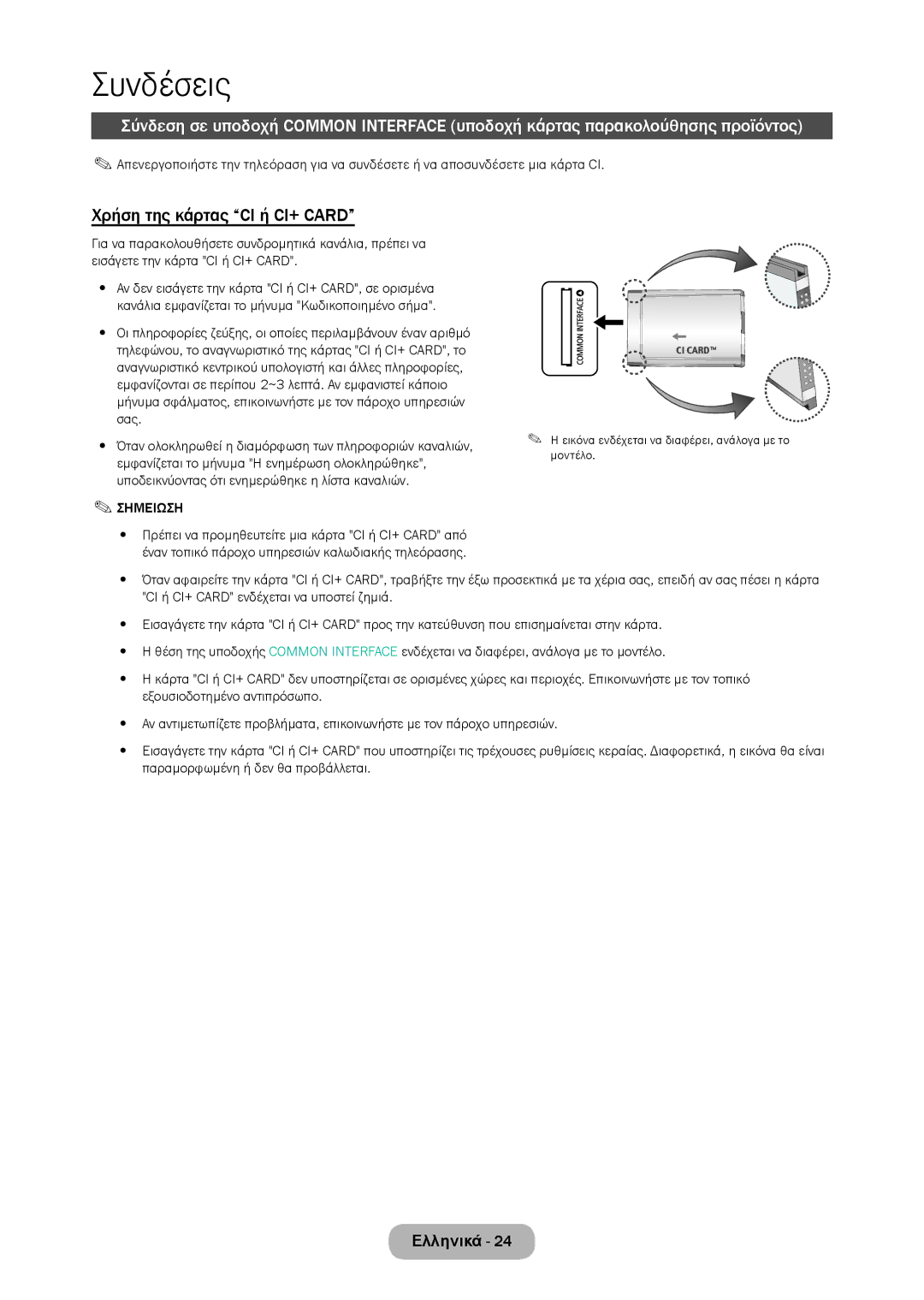 Samsung LT24D310EW/EN, LT28D310EW/EN manual Χρήση της κάρτας CI ή CI+ Card, Εμφανίζεται το μήνυμα Η ενημέρωση ολοκληρώθηκε 