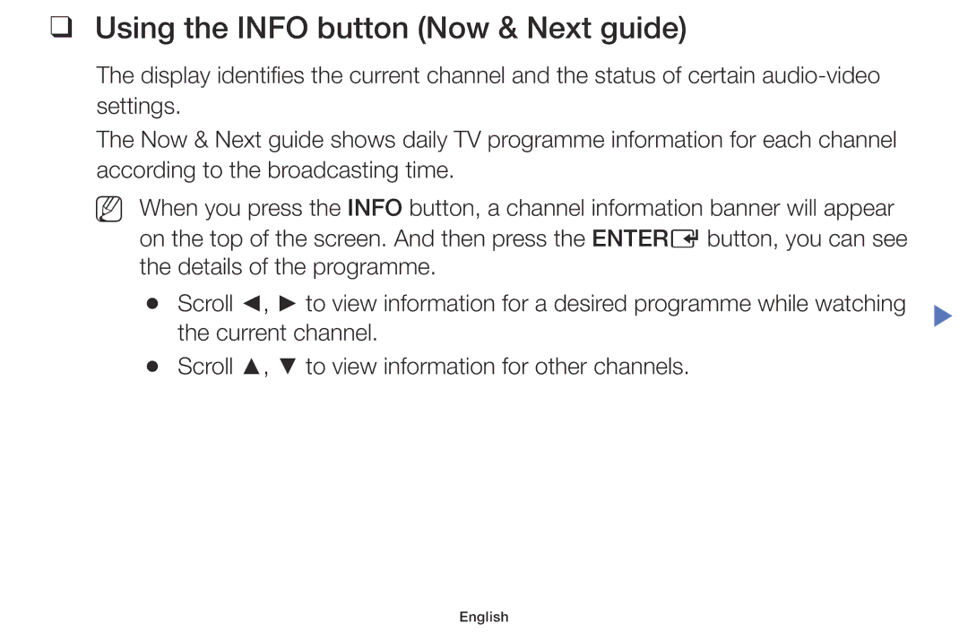 Samsung LT24D310MW/UE, LT24D310MX/UE, LT28D310MW/UE, LT24D310MX/KZ manual Using the Info button Now & Next guide 