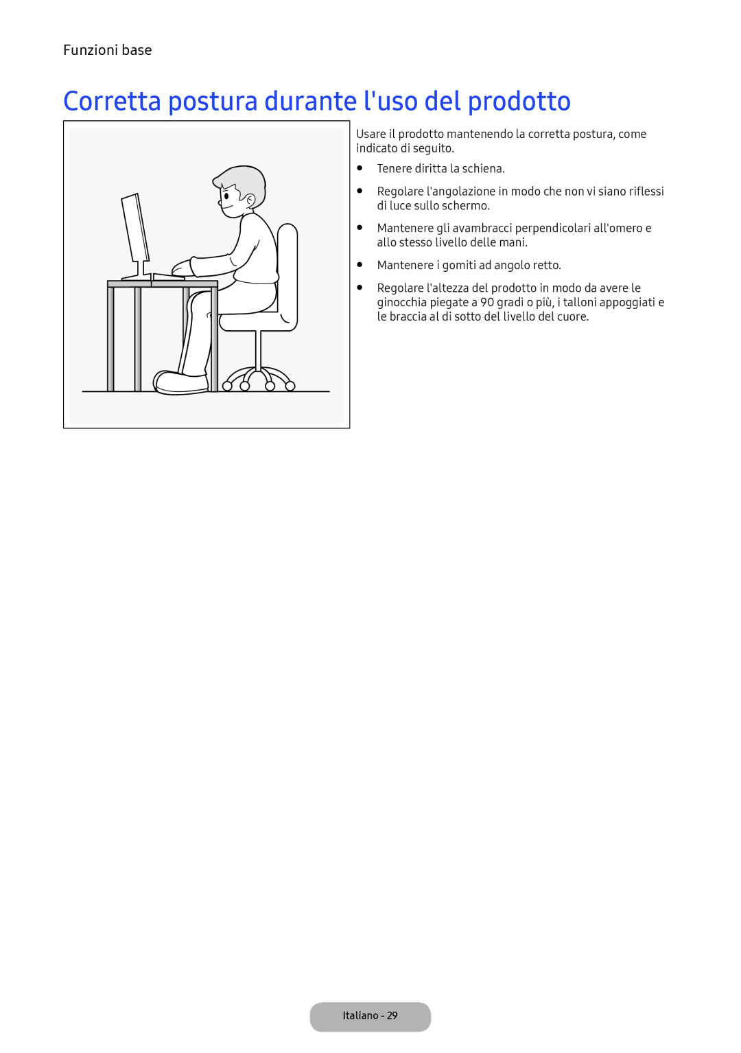 Samsung LT22E390EI/EN, LT24D391EI/EN manual Corretta postura durante luso del prodotto 