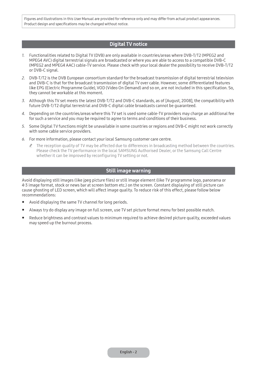 Samsung LT24D391EI/EN, LT22E390EI/EN manual Digital TV notice, May speed up the burnout process 