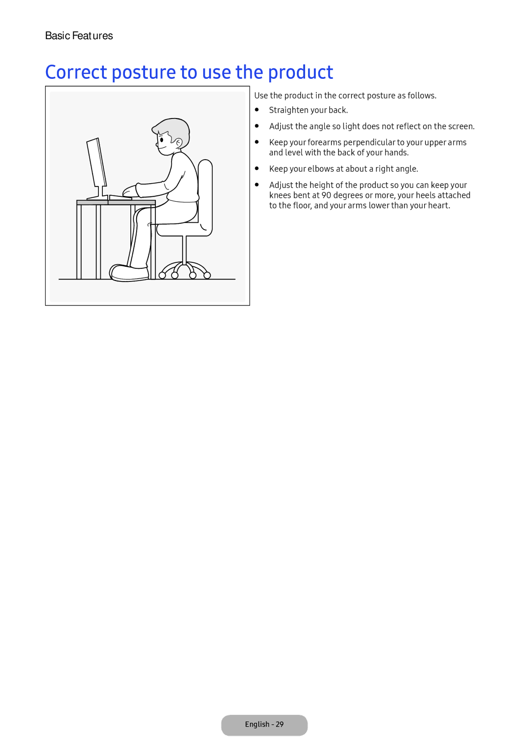 Samsung LT22E390EI/EN, LT24D391EI/EN manual Correct posture to use the product 