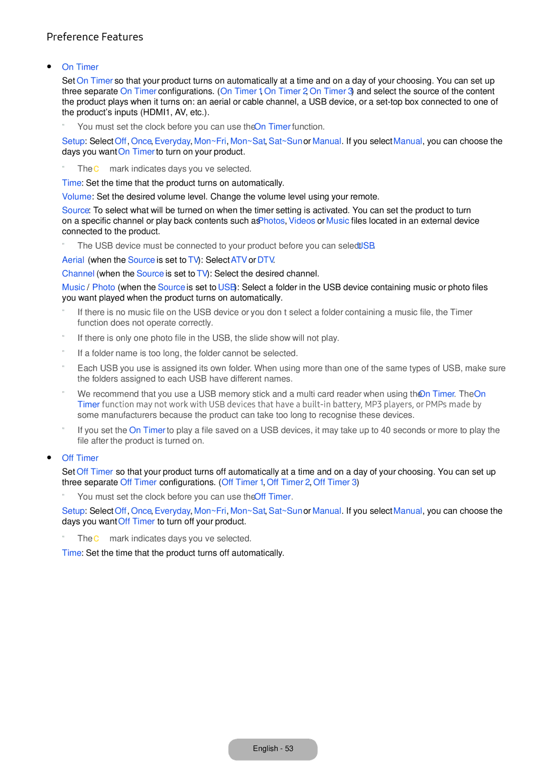 Samsung LT22E390EI/EN, LT24D391EI/EN manual On Timer, Cmark indicates days you’ve selected, Off Timer 