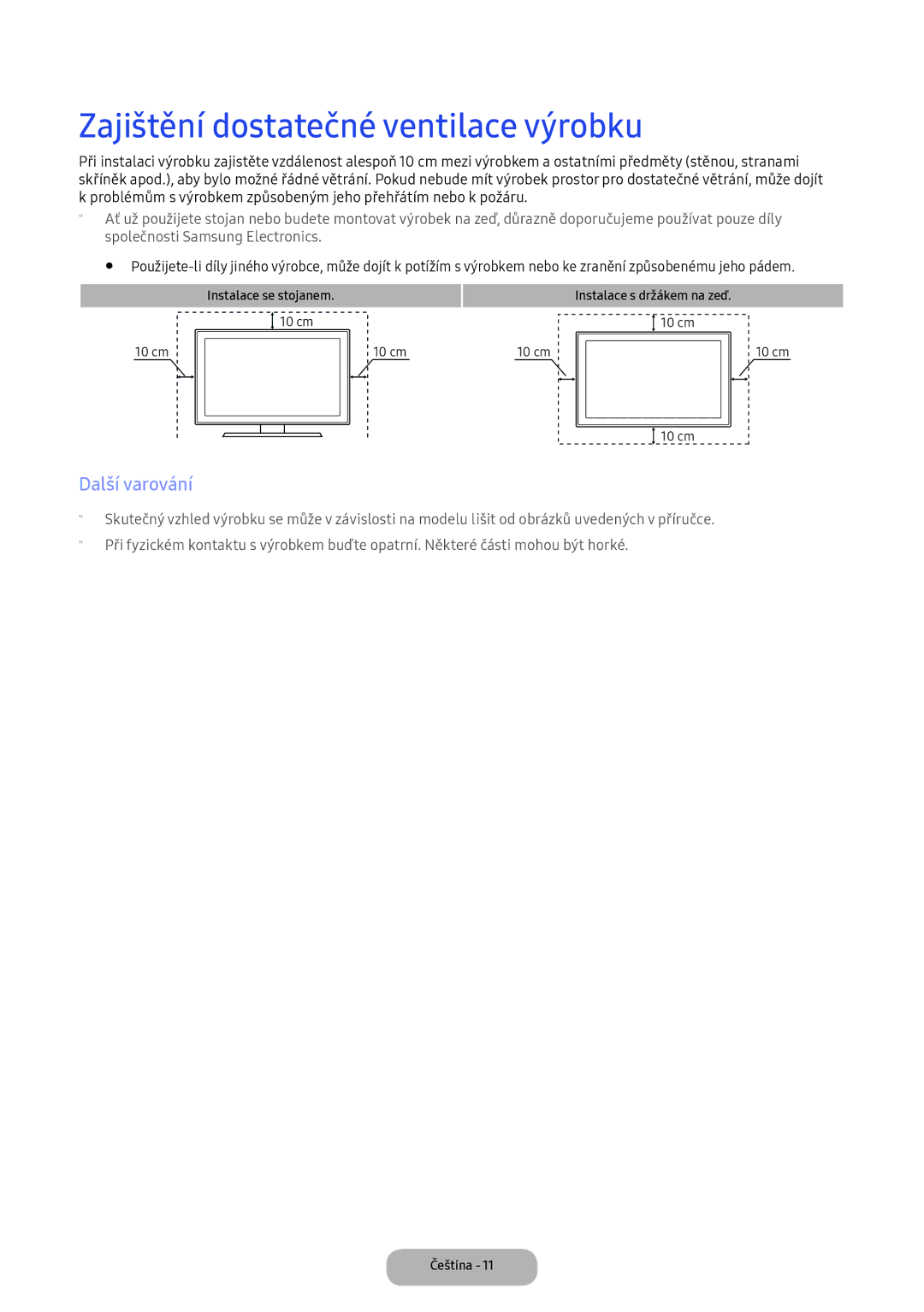 Samsung LT22E390EI/EN, LT24D391EI/EN manual Zajištění dostatečné ventilace výrobku, Další varování 