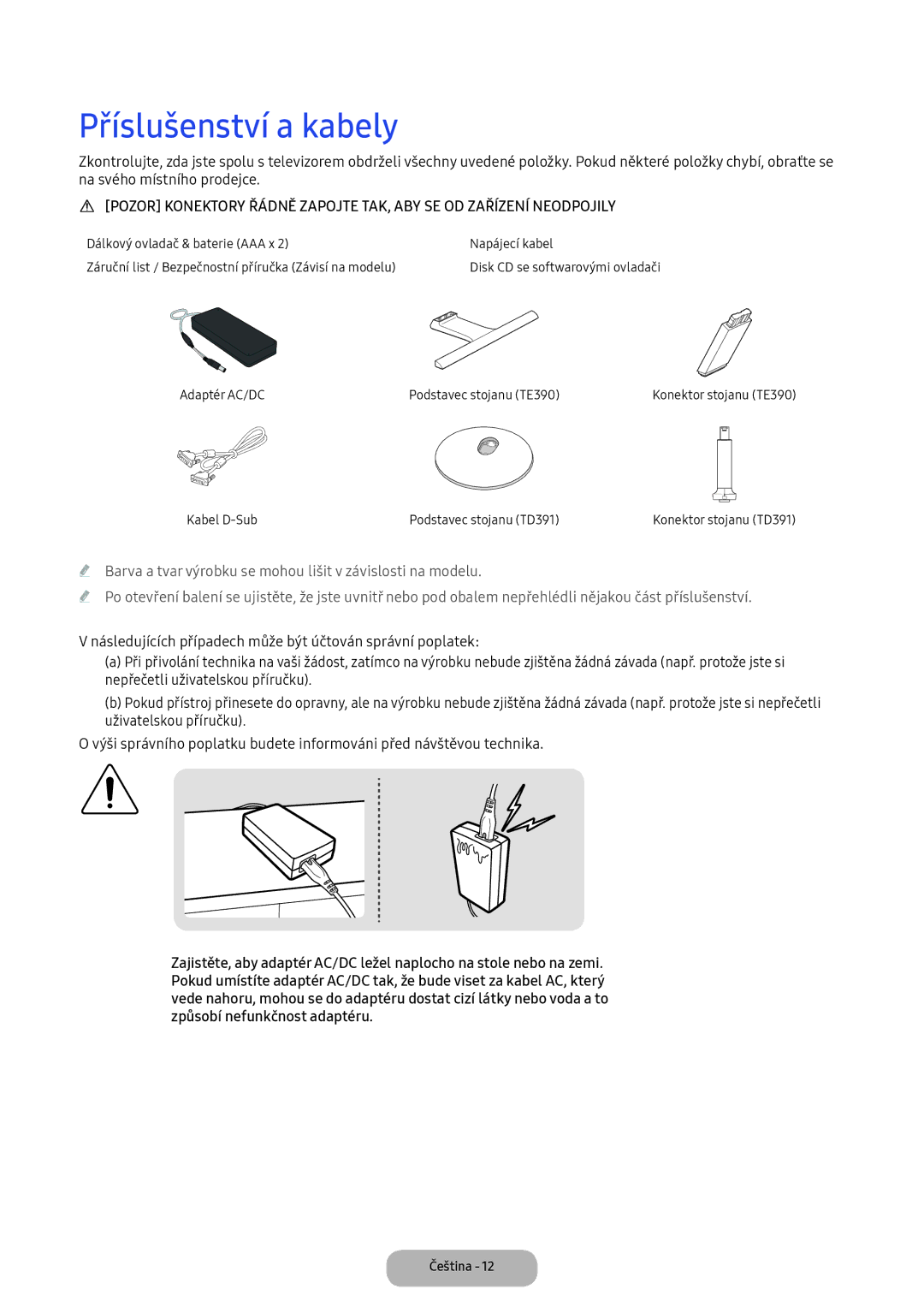 Samsung LT24D391EI/EN, LT22E390EI/EN manual Příslušenství a kabely 