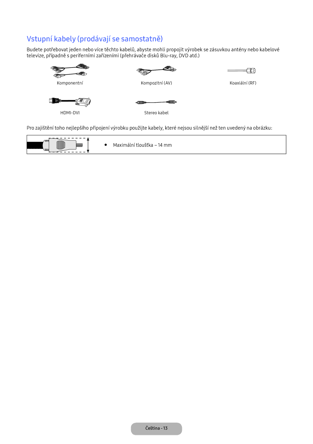 Samsung LT22E390EI/EN, LT24D391EI/EN manual Vstupní kabely prodávají se samostatně 