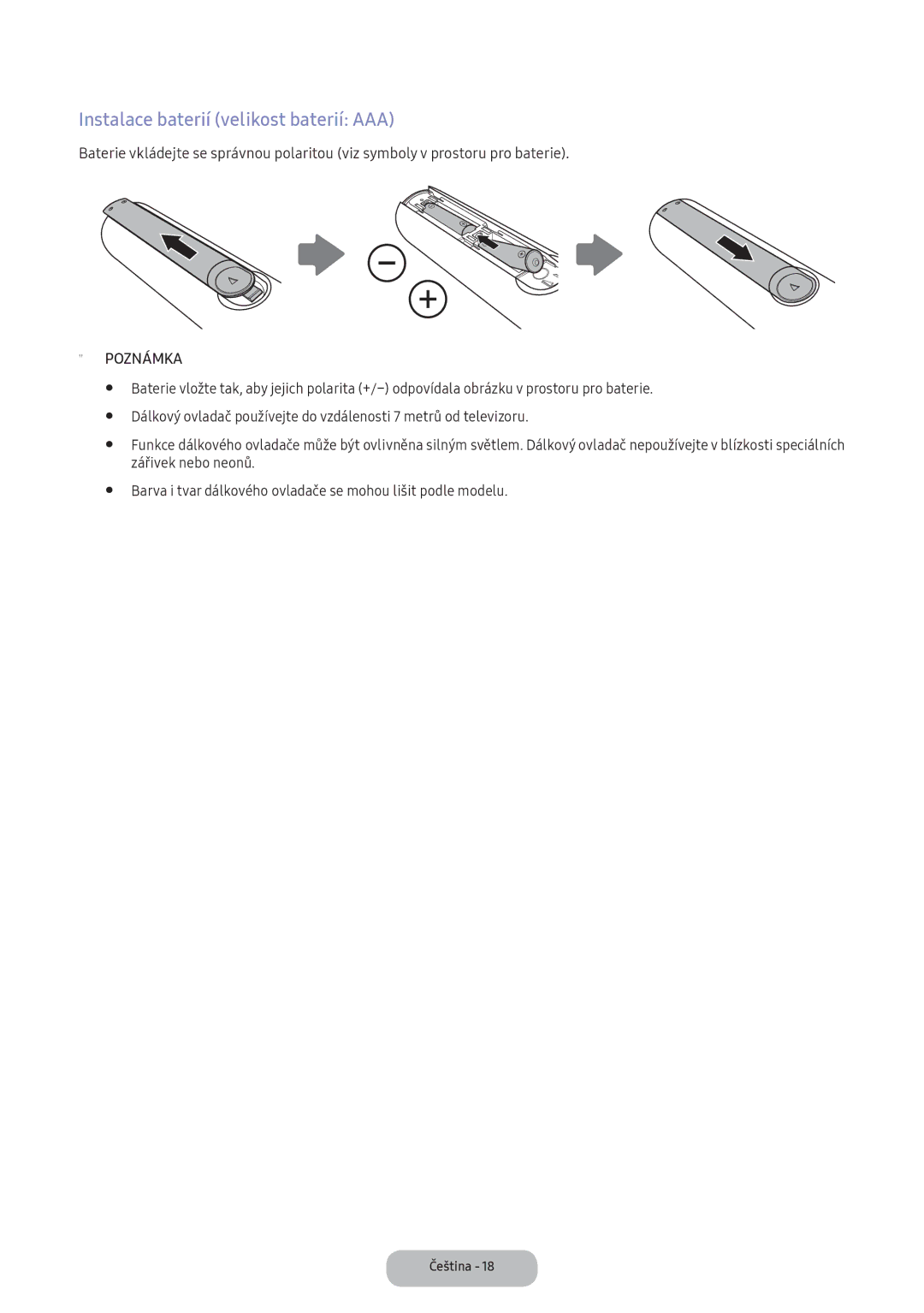 Samsung LT24D391EI/EN, LT22E390EI/EN manual Instalace baterií velikost baterií AAA, Zářivek nebo neonů 