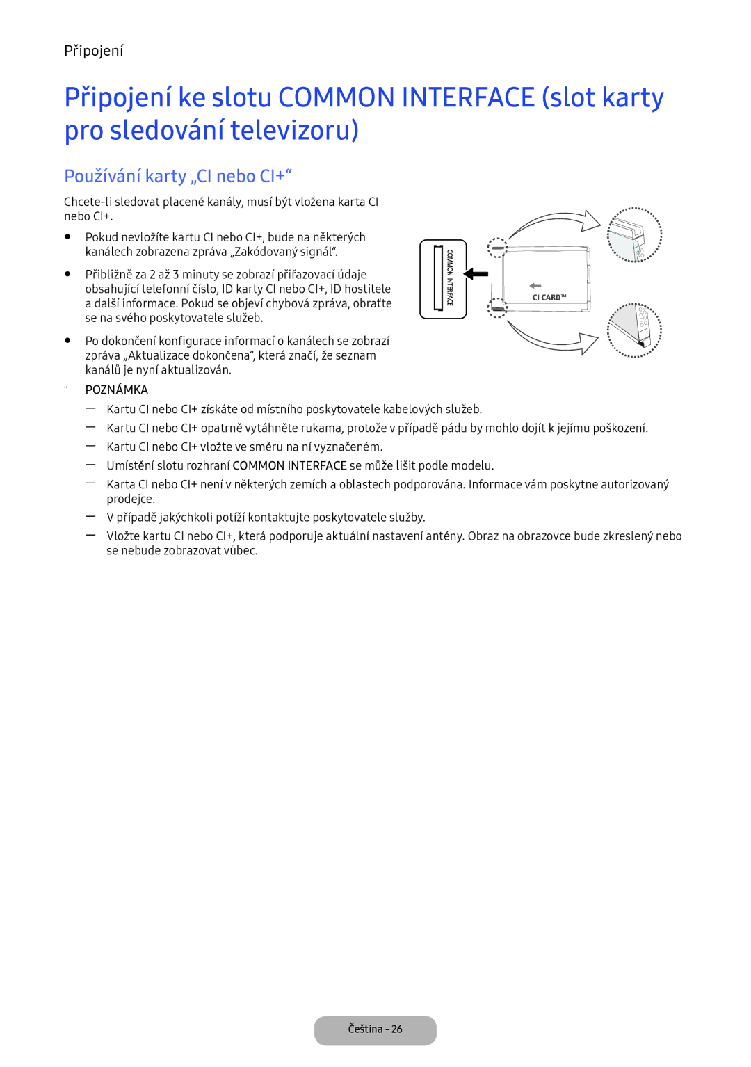 Samsung LT24D391EI/EN manual Používání karty „CI nebo CI+, Kartu CI nebo CI+ vložte ve směru na ní vyznačeném, Prodejce 