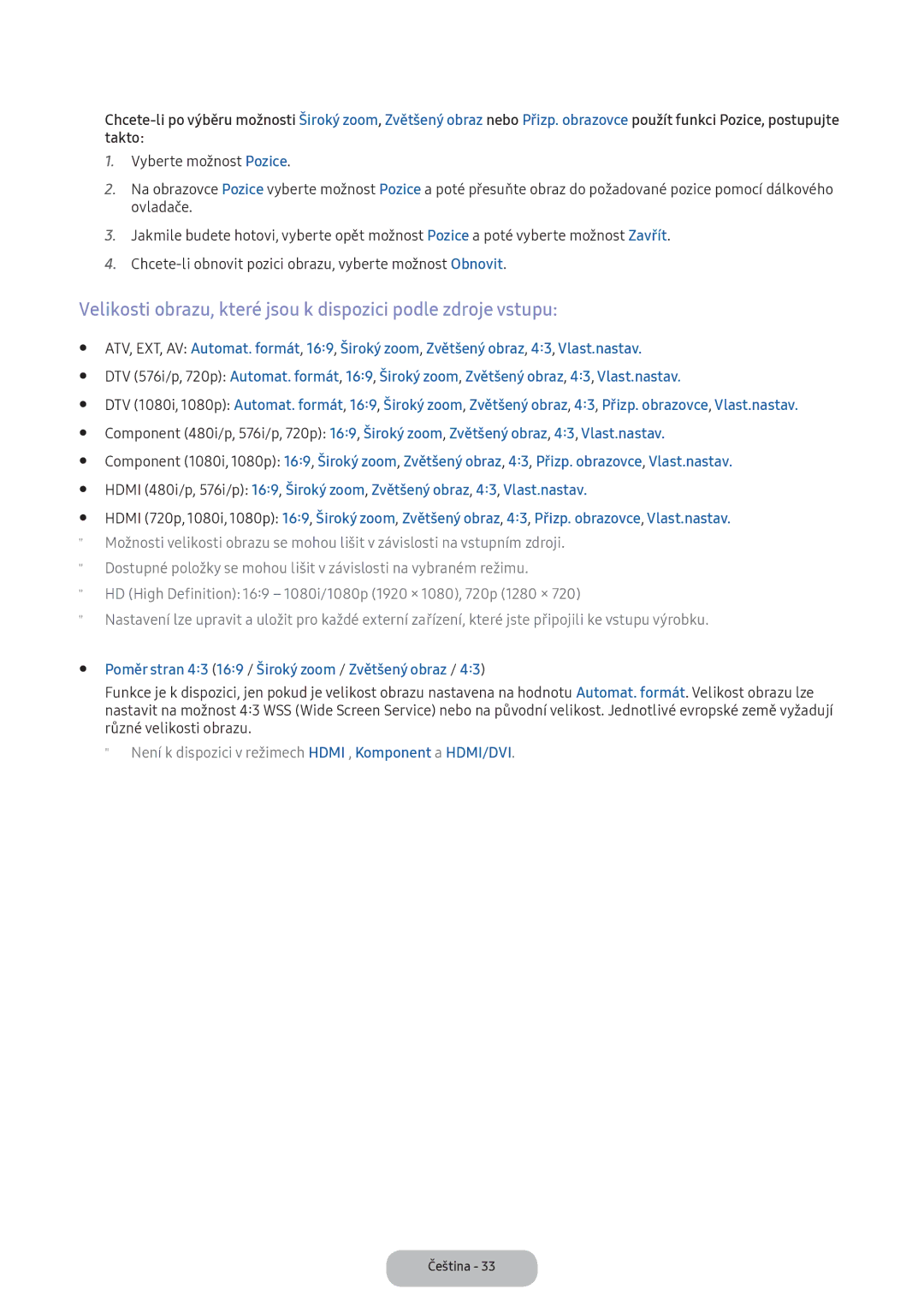 Samsung LT22E390EI/EN, LT24D391EI/EN manual Velikosti obrazu, které jsou k dispozici podle zdroje vstupu 