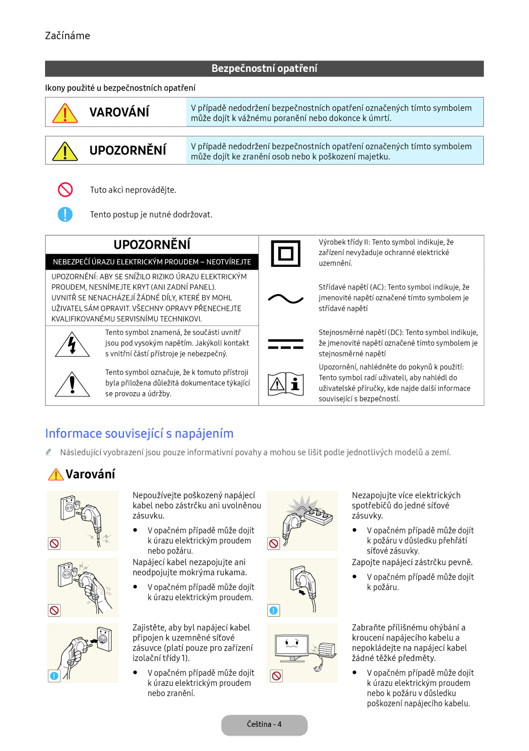 Samsung LT24D391EI/EN, LT22E390EI/EN Informace související s napájením, Může dojít k vážnému poranění nebo dokonce k úmrtí 