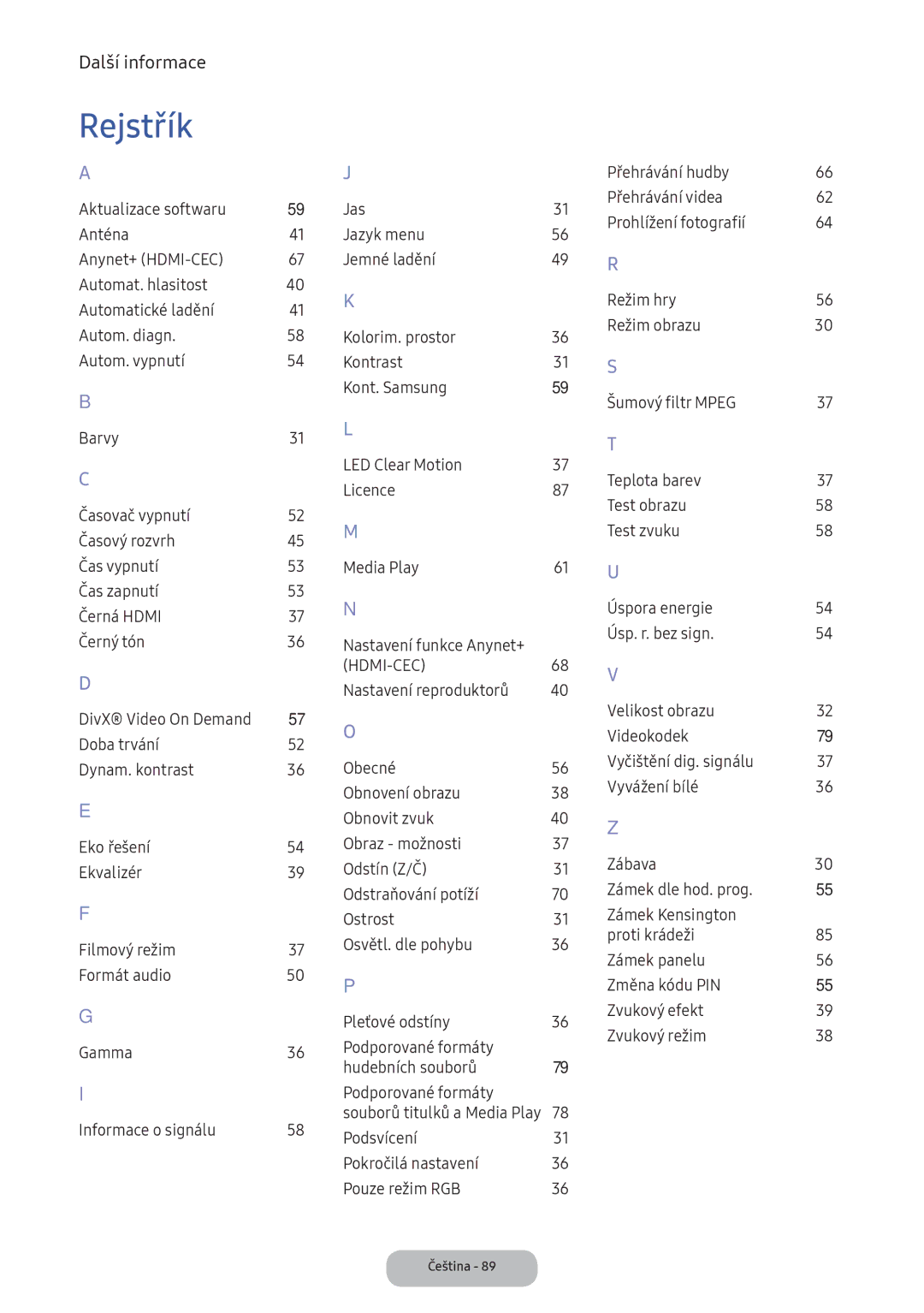 Samsung LT22E390EI/EN, LT24D391EI/EN manual Rejstřík 