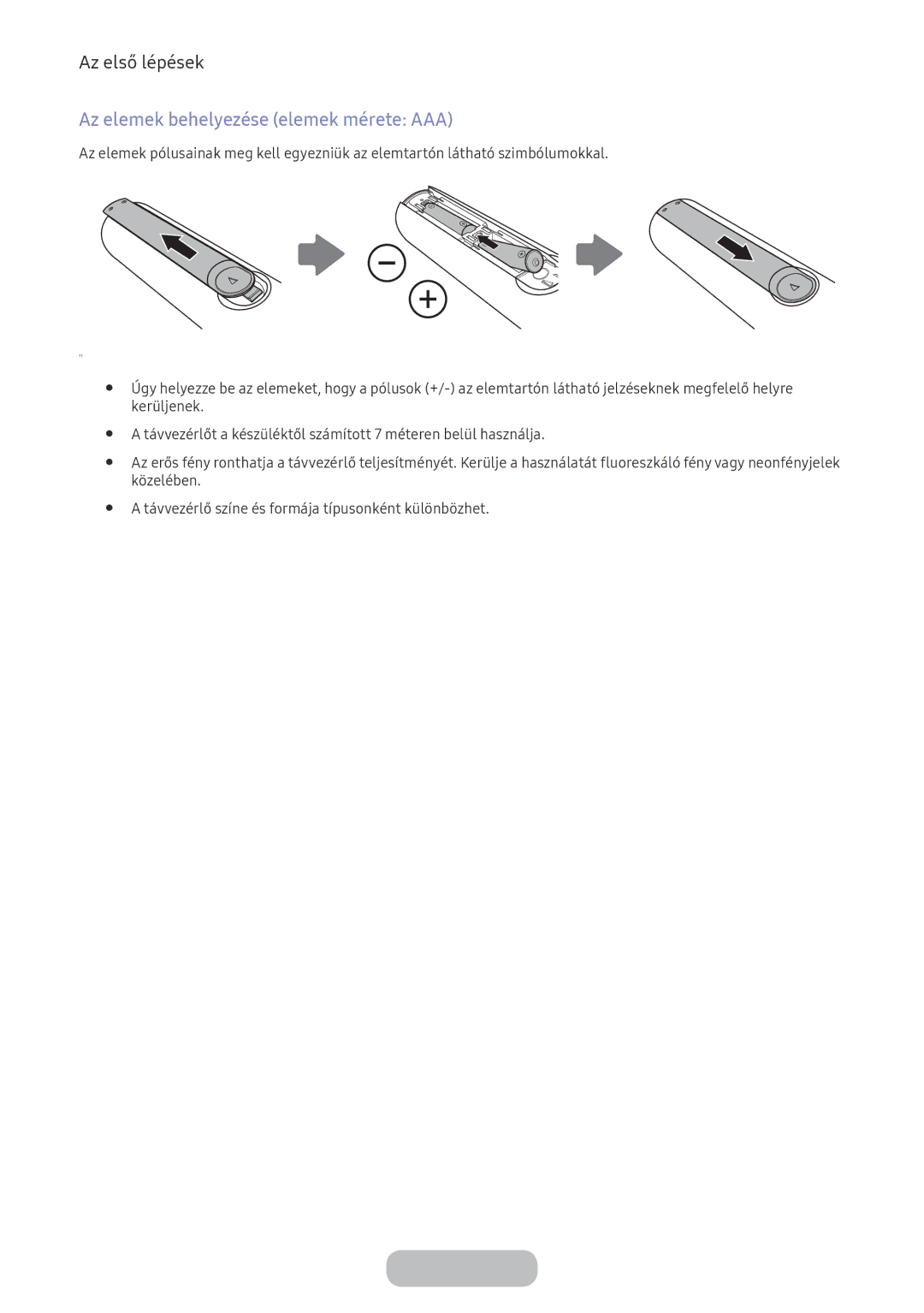 Samsung LT24D391EI/EN, LT22E390EI/EN manual Az elemek behelyezése elemek mérete AAA, Kerüljenek, Közelében 