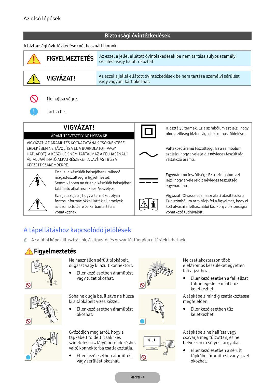 Samsung LT24D391EI/EN manual Tápellátáshoz kapcsolódó jelölések, Sérülést vagy halált okozhat, Vagy vagyoni kárt okozhat 