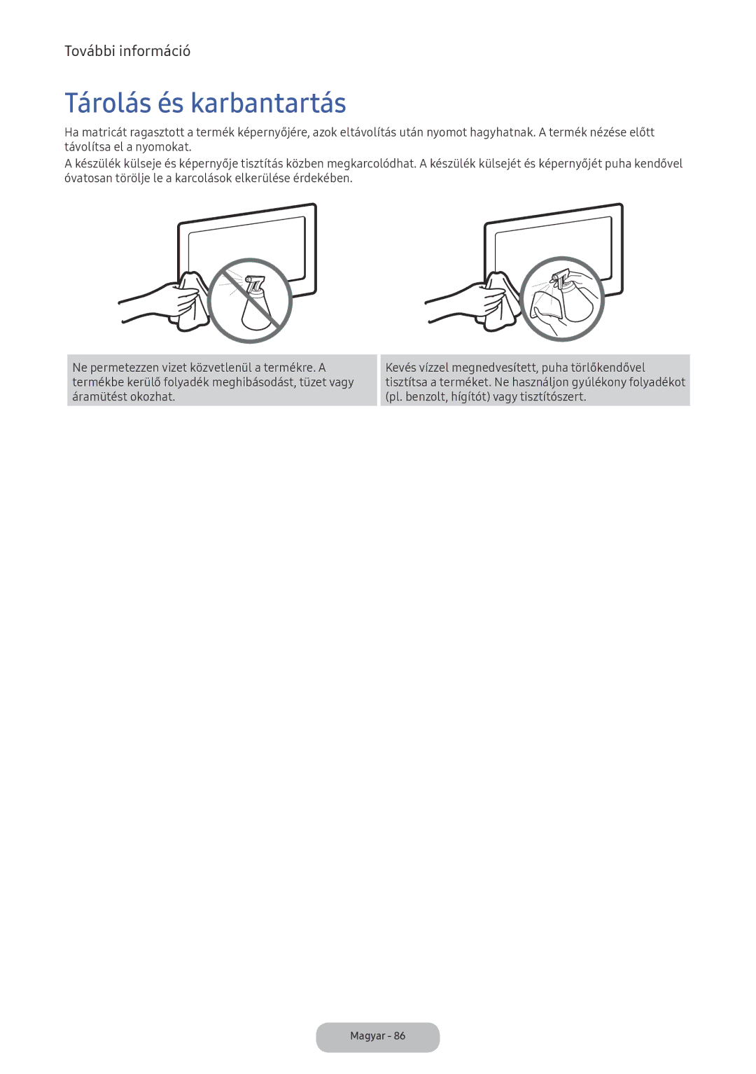 Samsung LT24D391EI/EN, LT22E390EI/EN manual Tárolás és karbantartás 