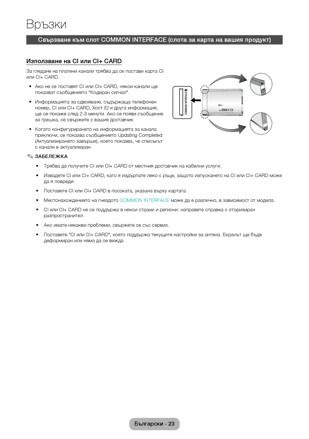 Samsung LT24D390EW/EN, LT24D391EW/EN, LT24D590EW/EN, LT22D390EW/EN manual Използване на CI или CI+ Card 