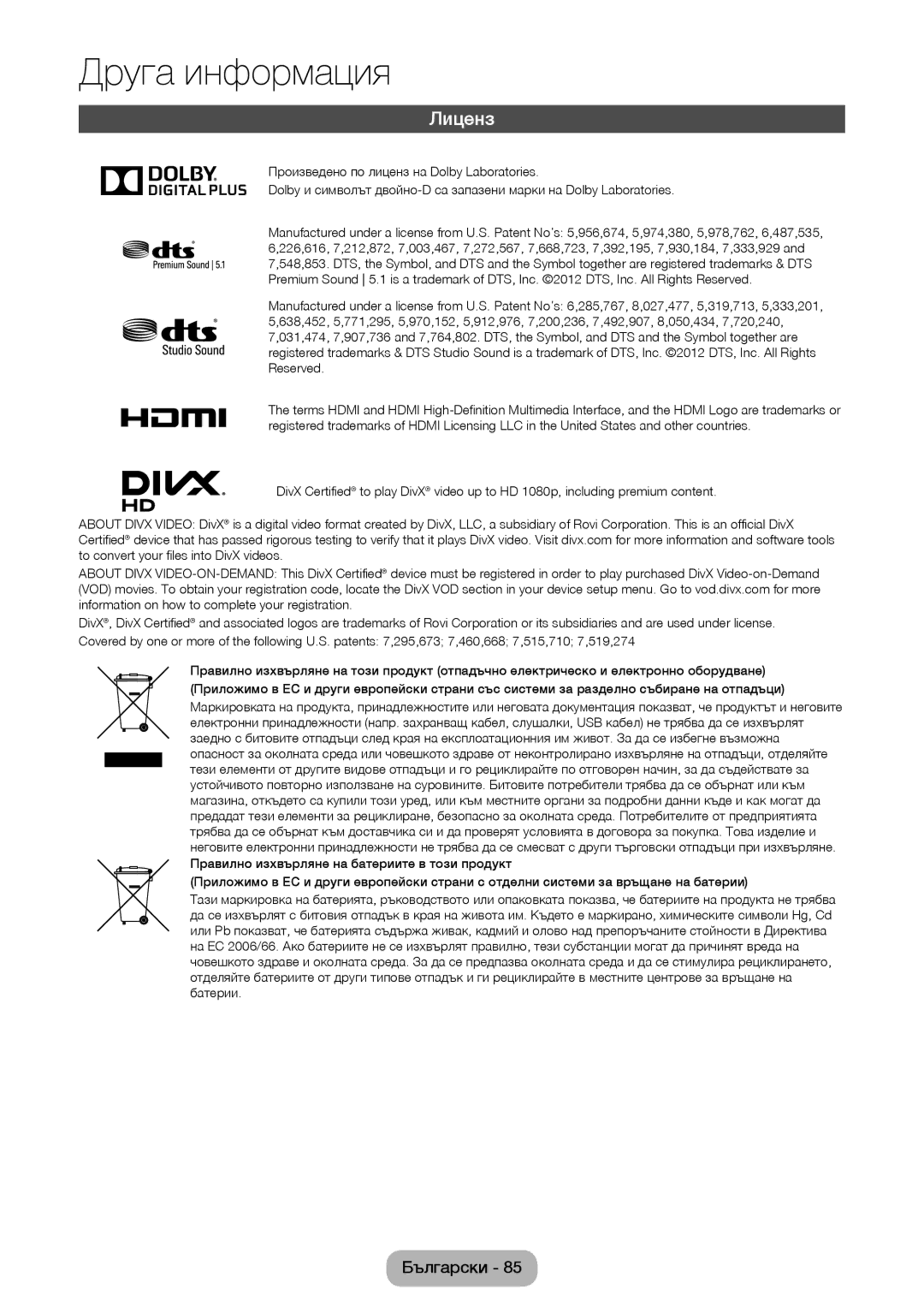 Samsung LT24D590EW/EN, LT24D391EW/EN, LT22D390EW/EN, LT24D390EW/EN manual Лиценз 