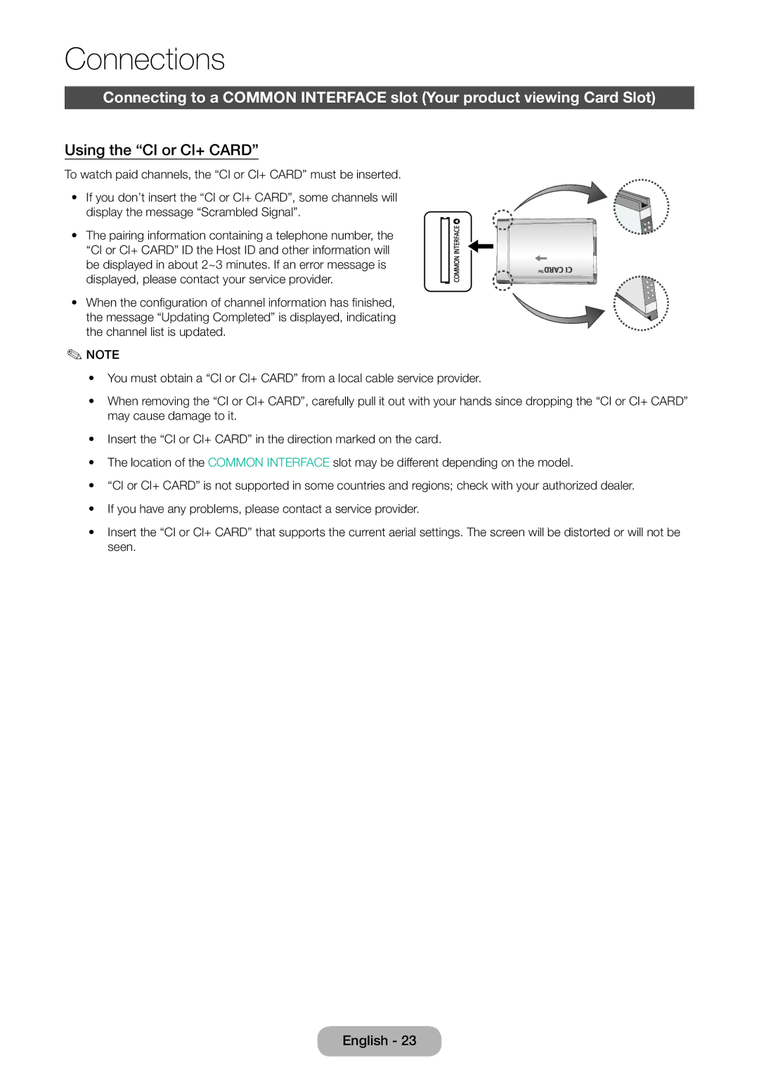 Samsung LT27D590EX/RU, LT24D391EX/RU, LT24D590EX/RU, LT27D390EX/RU, LT24D390EX/RU manual Using the CI or CI+ Card 