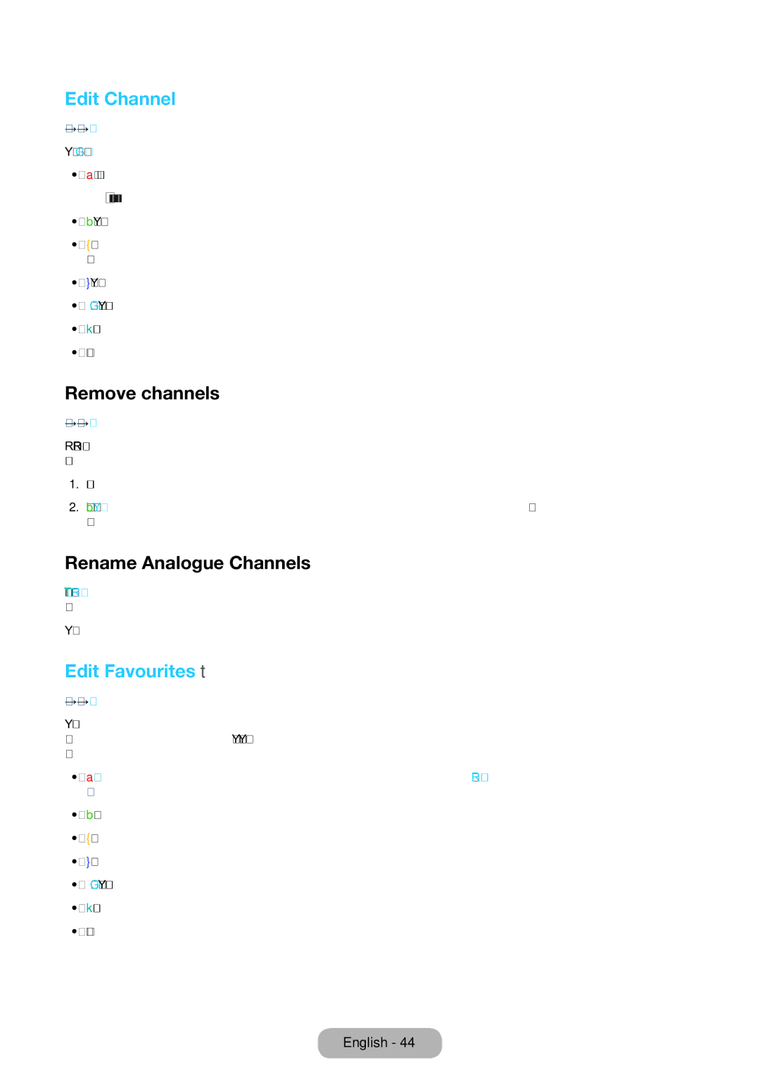 Samsung LT24D390EX/RU, LT24D391EX/RU manual Edit Channel, Remove channels, Rename Analogue Channels, Edit Favourites t 