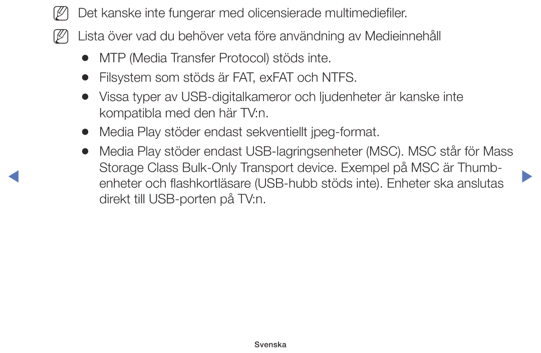 Samsung LT32E310EXQ/XE, LT24E310EXQ/XE, LT24E310EX/XE, LT28E310EX/XE, LT32E310EX/XE manual Direkt till USB-porten på TVn 