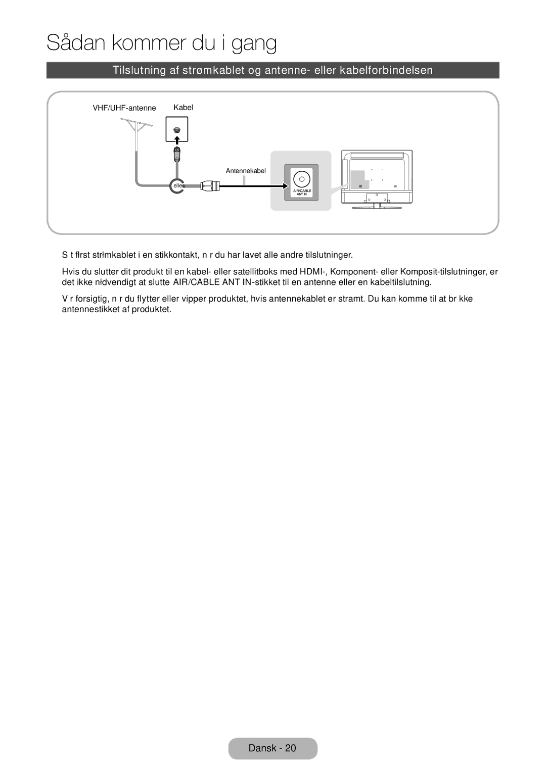 Samsung LT24E310EX/XE, LT24E310EXQ/XE, LT32E310EXQ/XE, LT28E310EX/XE, LT32E310EX/XE, LT28E310EXQ/XE manual VHF/UHF-antenne Kabel 