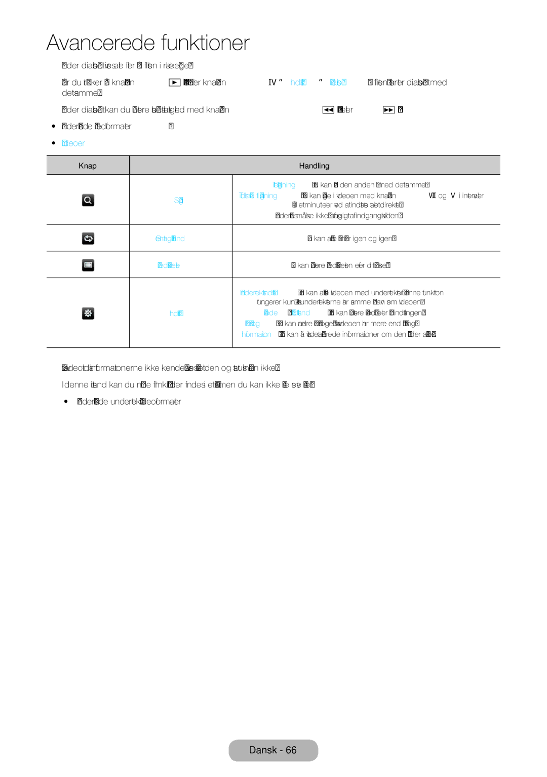 Samsung LT24E310EXQ/XE, LT32E310EXQ/XE, LT24E310EX/XE, LT28E310EX/XE, LT32E310EX/XE, LT28E310EXQ/XE manual Videoer, Søg 