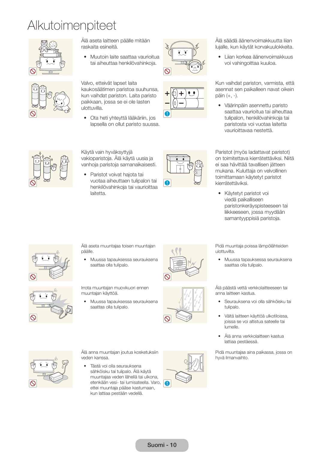 Samsung LT32E310EX/XE, LT24E310EXQ/XE, LT32E310EXQ/XE, LT24E310EX/XE manual Älä aseta laitteen päälle mitään raskaita esineitä 