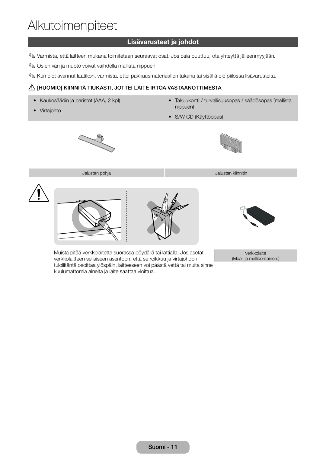 Samsung LT28E310EXQ/XE, LT24E310EXQ/XE, LT32E310EXQ/XE, LT24E310EX/XE, LT28E310EX/XE, LT32E310EX/XE Lisävarusteet ja johdot 