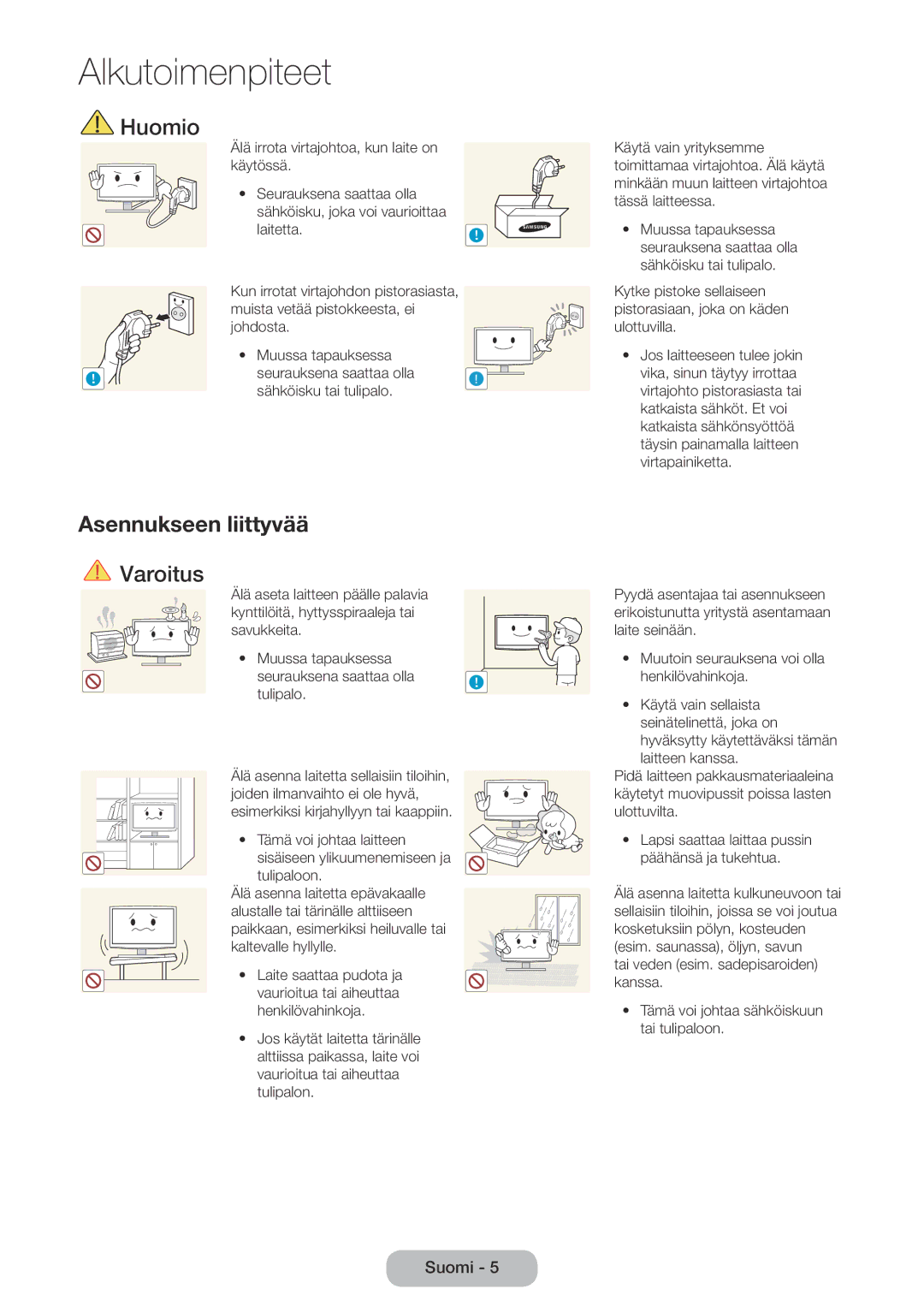 Samsung LT28E310EXQ/XE, LT24E310EXQ/XE, LT32E310EXQ/XE, LT24E310EX/XE, LT28E310EX/XE manual Huomio, Asennukseen liittyvää 