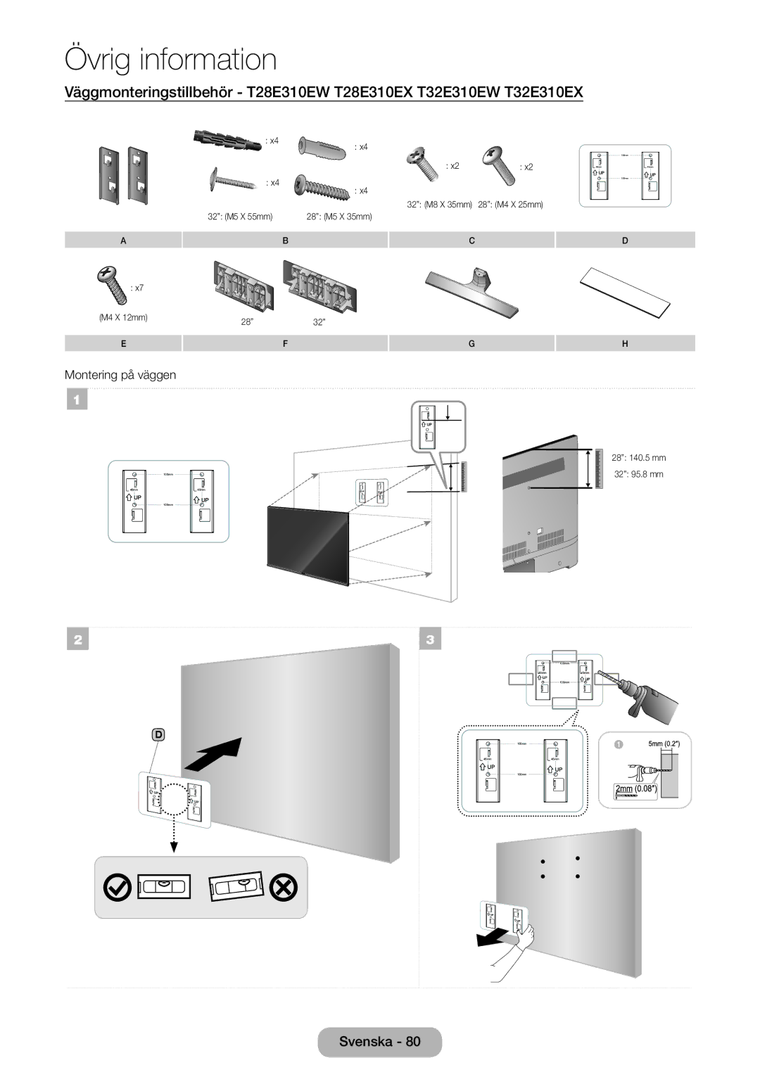 Samsung LT24E310EX/XE, LT24E310EXQ/XE, LT32E310EXQ/XE, LT28E310EX/XE, LT32E310EX/XE, LT28E310EXQ/XE M4 X 12mm 32 M5 X 55mm 