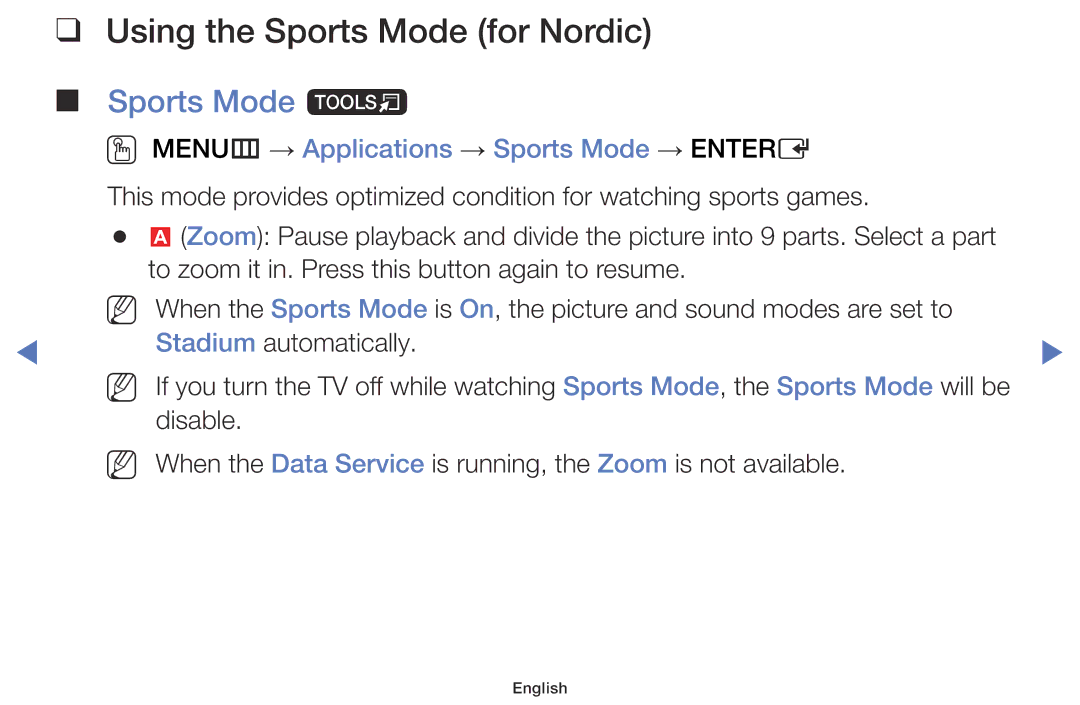 Samsung LT24E310EX/RU Using the Sports Mode for Nordic, Sports Mode t, OO MENUm → Applications → Sports Mode → Entere 