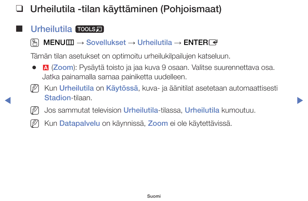 Samsung LT28E310EX/XE, LT24E310EXQ/XE, LT32E310EXQ/XE manual Urheilutila -tilan käyttäminen Pohjoismaat, Urheilutila t 