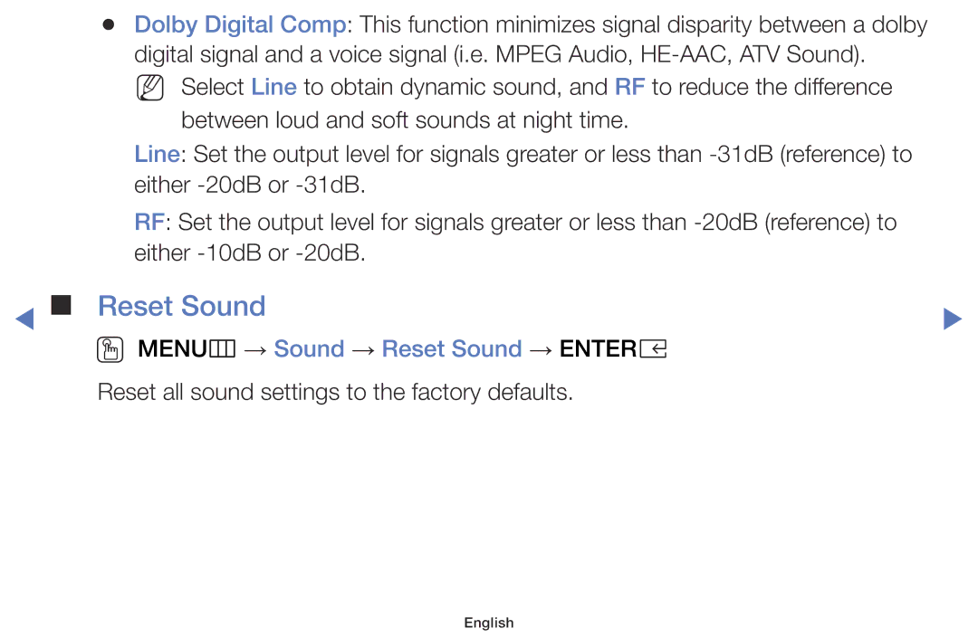 Samsung LT32E310EX/XE, LT24E310EXQ/XE, LT32E310EXQ/XE, LT24E310EX/XE manual OO MENUm → Sound → Reset Sound → Entere 