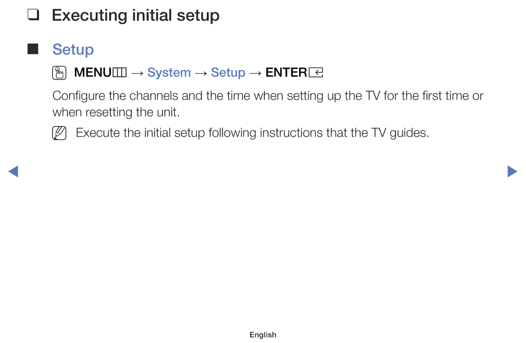 Samsung LT24E310EXQ/XE, LT32E310EXQ/XE, LT24E310EX/XE, LT28E310EX/XE, LT32E310EX/XE manual Executing initial setup, Setup 