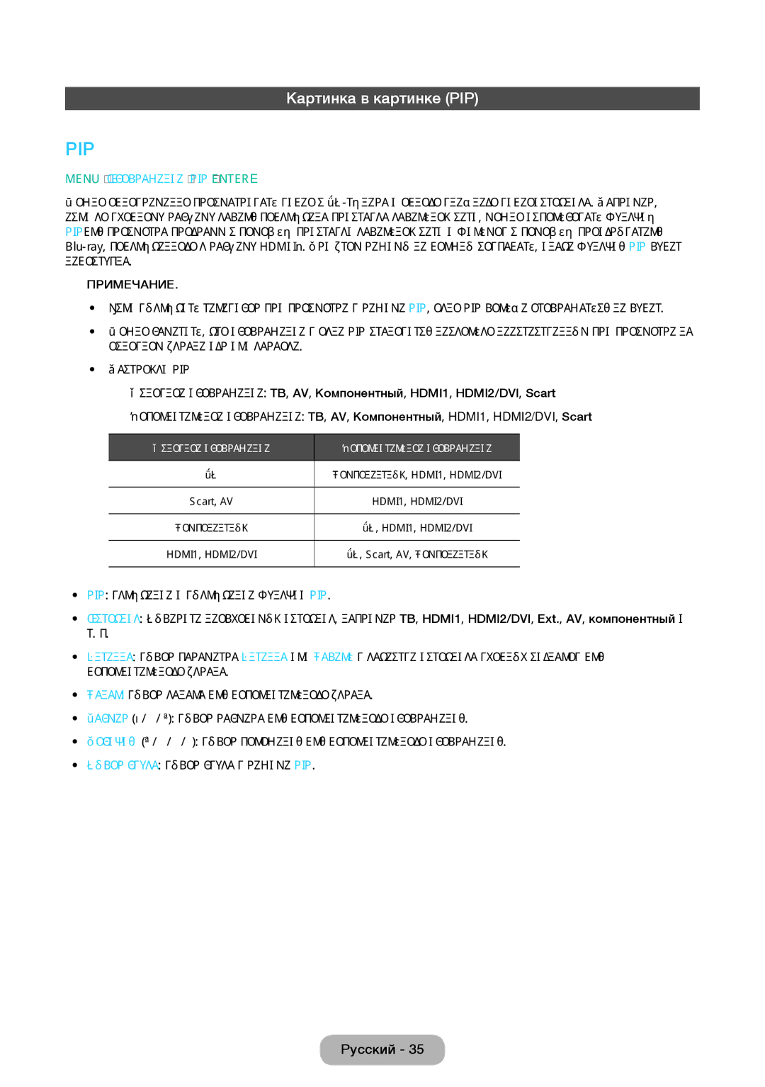 Samsung LT32E310EX/RU, LT24E310EX/RU, LT28E310EX/RU manual Картинка в картинке PIP, Menu → Изображение → PIP → Entere 