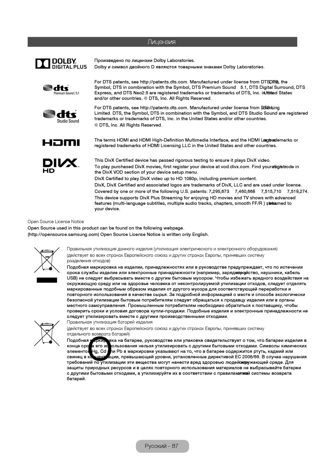 Samsung LT24E310EX/RU, LT28E310EX/RU, LT32E310EX/RU manual Лицензия 