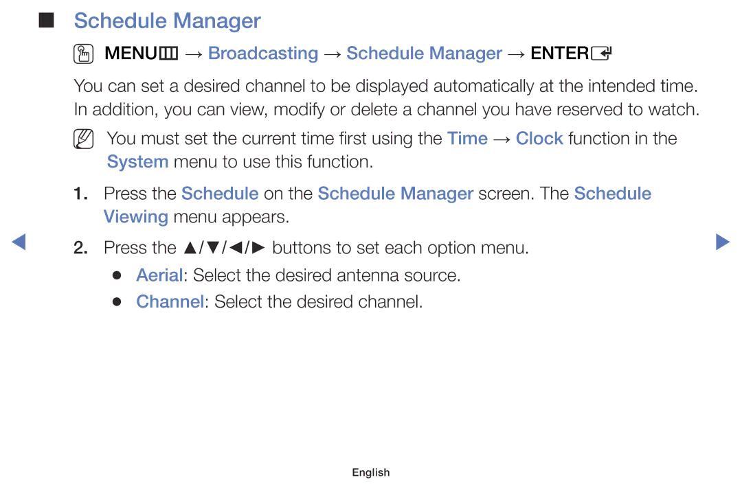 Samsung LT24E310MA/CH manual OO MENUm → Broadcasting → Schedule Manager → Entere 