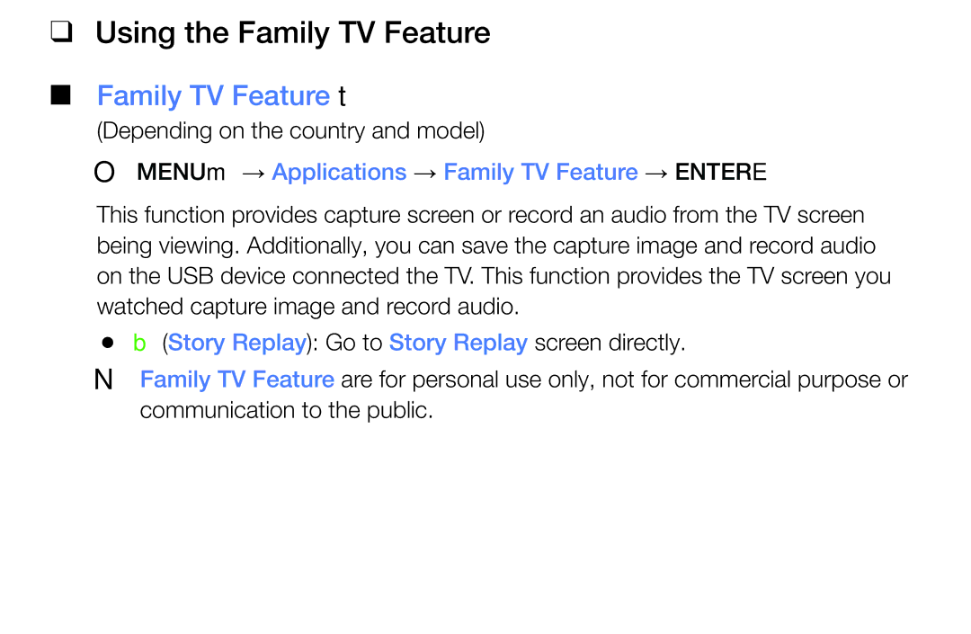 Samsung LT24E310MA/CH manual Using the Family TV Feature, Family TV Feature t 