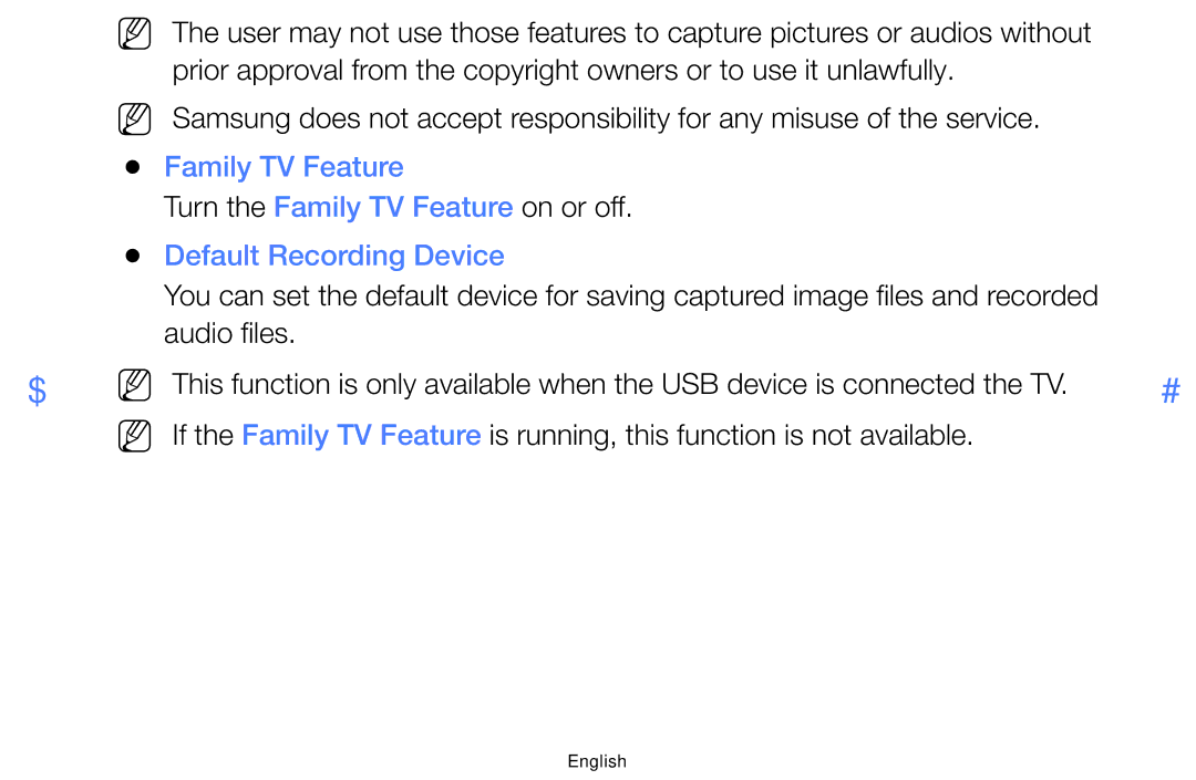 Samsung LT24E310MA/CH manual Family TV Feature, Default Recording Device 