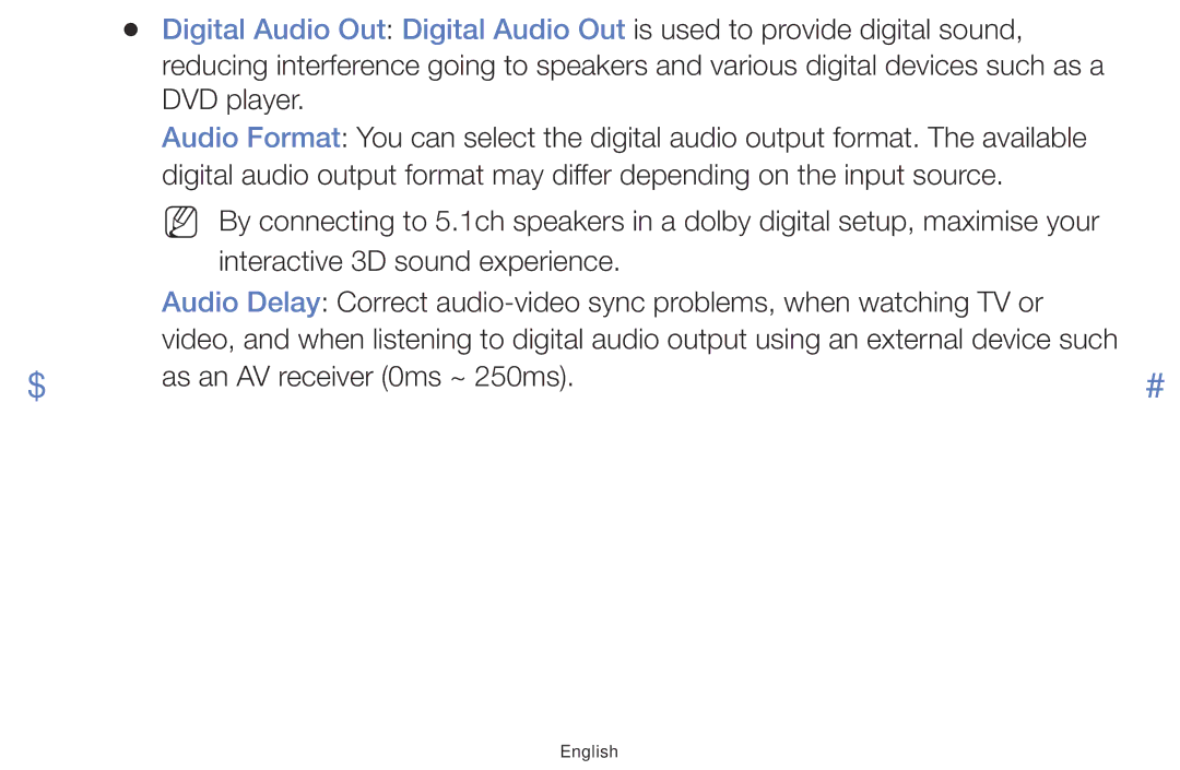 Samsung LT24E310MA/CH manual As an AV receiver 0ms ~ 250ms 