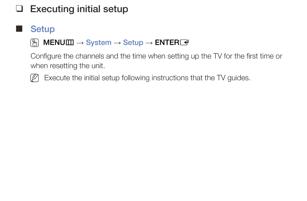 Samsung LT24E310MA/CH manual Executing initial setup, Setup 