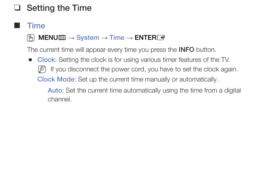 Samsung LT24E310MA/CH manual Setting the Time 