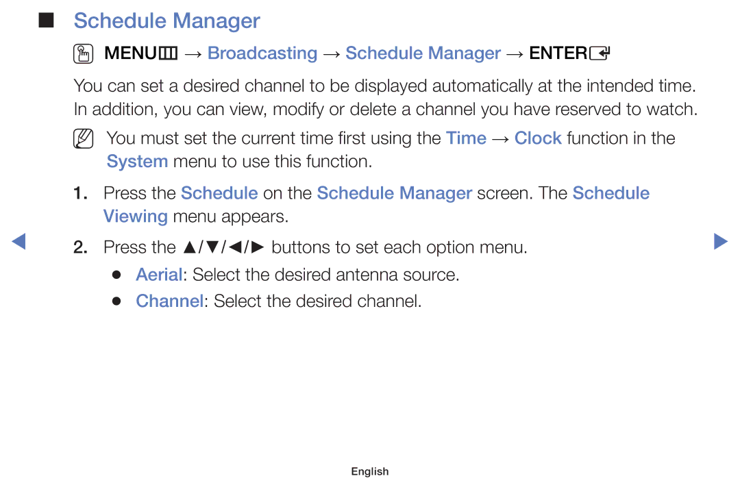 Samsung LT24E310MWT/KZ manual OO MENUm → Broadcasting → Schedule Manager → Entere 