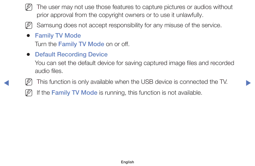 Samsung LT24E310MWT/KZ manual Family TV Mode, Default Recording Device 