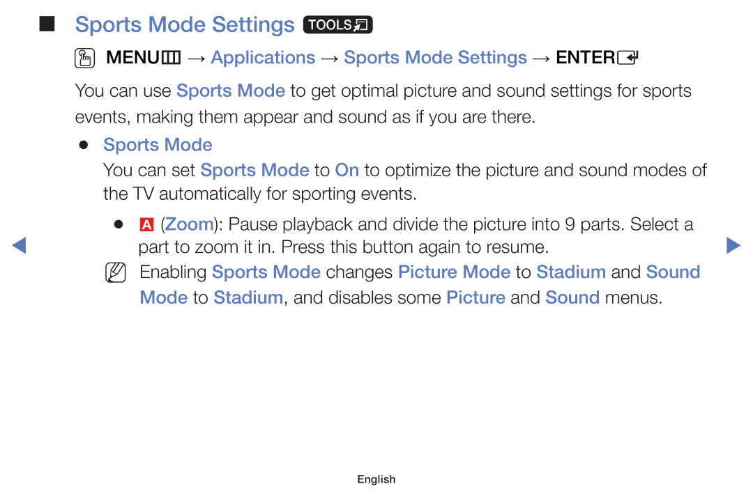 Samsung LT24E310MWT/KZ manual Sports Mode Settings t, OO MENUm → Applications → Sports Mode Settings → Entere 