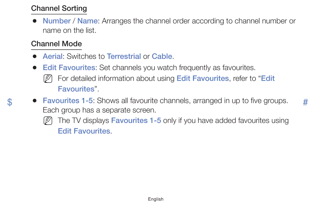 Samsung LT24E310MW/ZR manual Aerial Switches to Terrestrial or Cable, Favourites 