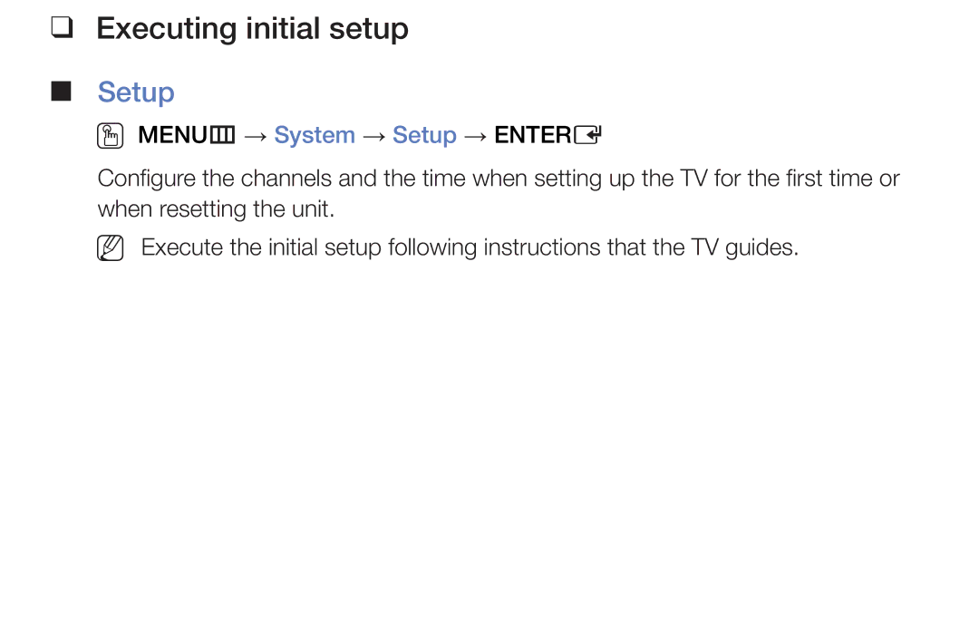 Samsung LT24E310MW/ZR manual Executing initial setup, Setup 